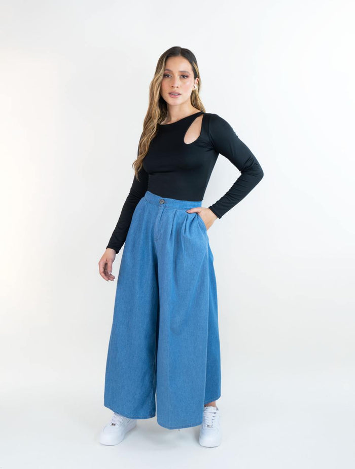 Pantalón para Mujer Azul Tipo Palazzo En Denim - Georgia Azul
