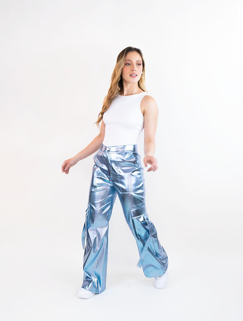 Pantalón Para Mujer Tipo Cargo Metalizado - Sidney Plateado – Molgoa