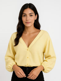 Blusa mujer Escote V Manga Bombacha  - Ocaso