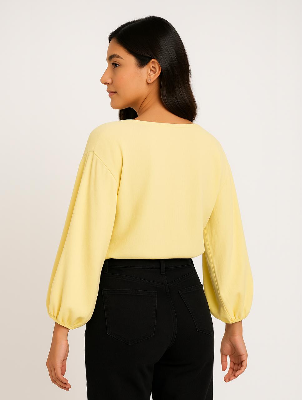 Blusa mujer Escote V Manga Bombacha  - Ocaso