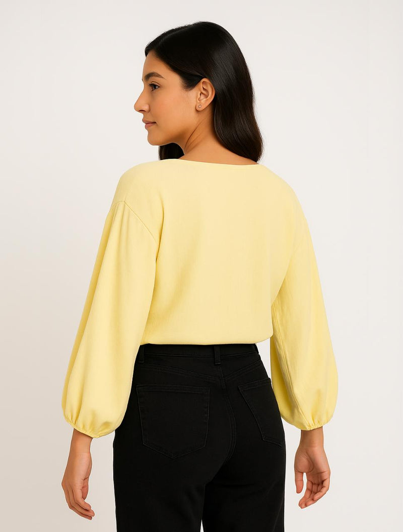 Blusa mujer Escote V Manga Bombacha  - Ocaso