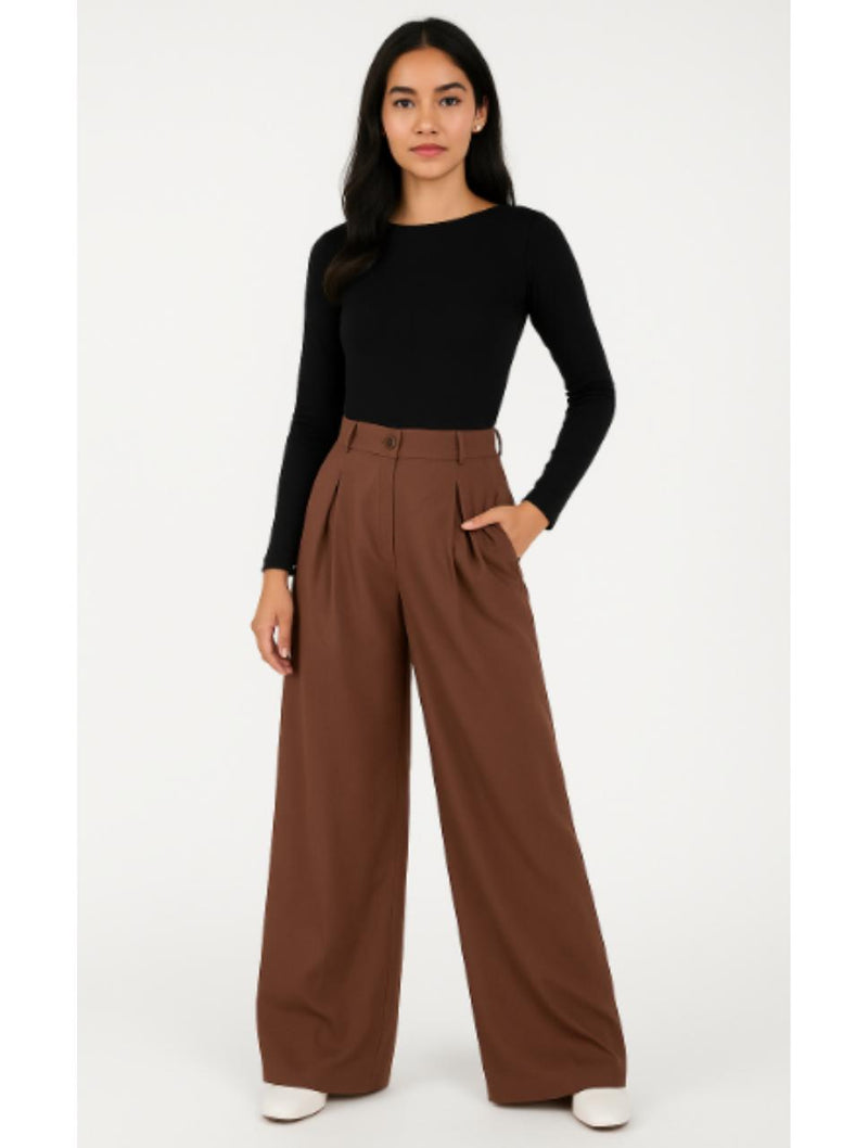 Pantalón Tipo Palazzo Tiro Alto - Santana