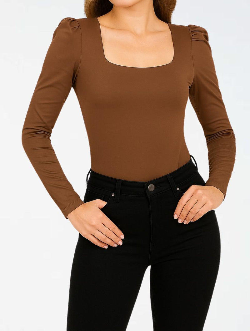 Body para Mujer Escote Cuadrado Manga Bombacha - Bianco