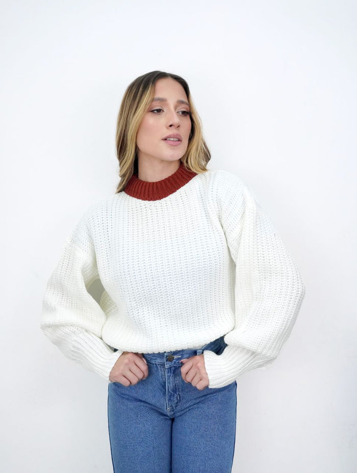 Suéter para Mujer Marfil Cuello Ajustado - Walnut Marfil