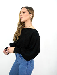 Suéter para Mujer Negro Cuello Bandeja - Caeli Negro