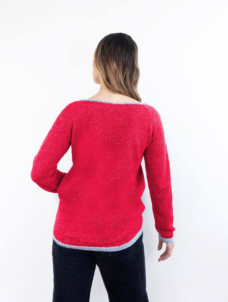 Suéter Brillante Cuello Redondo Rojo Para Mujer- Maca Rojo