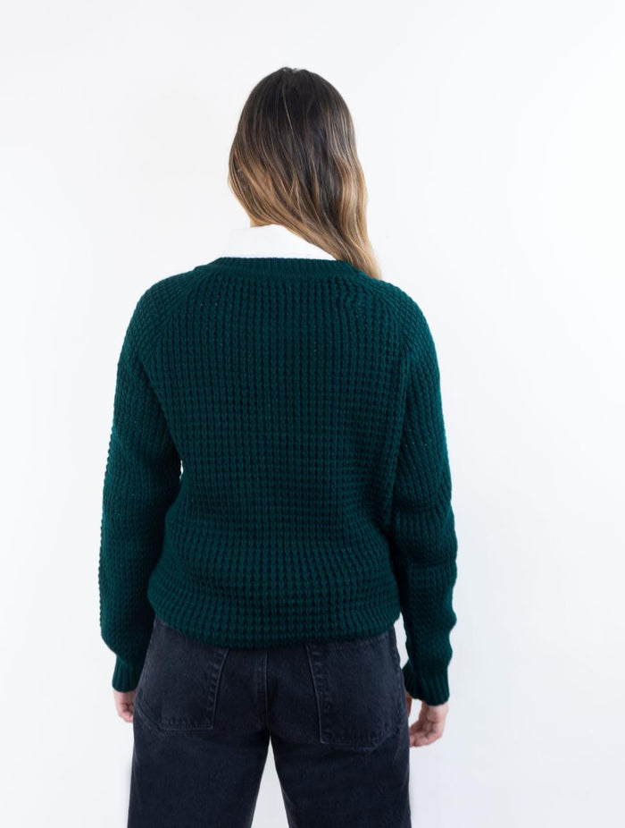 Suéter Largo Cuello Redondo Para Mujer - Chiara Verde Botella