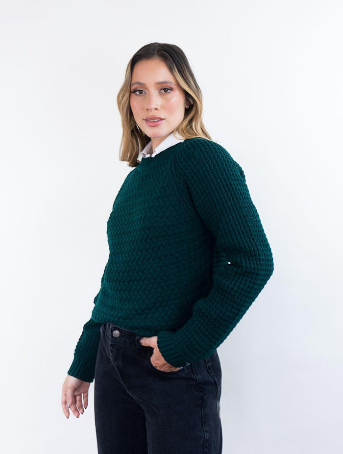 Suéter Largo Cuello Redondo Para Mujer - Chiara Verde Botella
