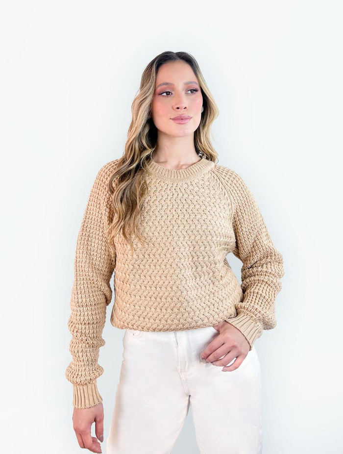 Suéter Largo Cuello Redondo Para Mujer - Chiara Camel