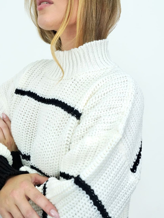 Suéter para Mujer Marfil con Rayas Tejido - Michelle Marfil