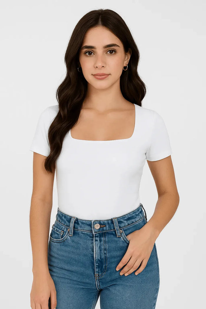 Blusa Manga Corta con Escote Cuadrado - The Couture - Molgoa