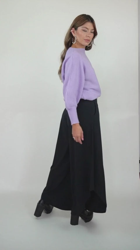 Pantalón Para Mujer Palazzo Con Bota Asimétrica  - Emilia Negro
