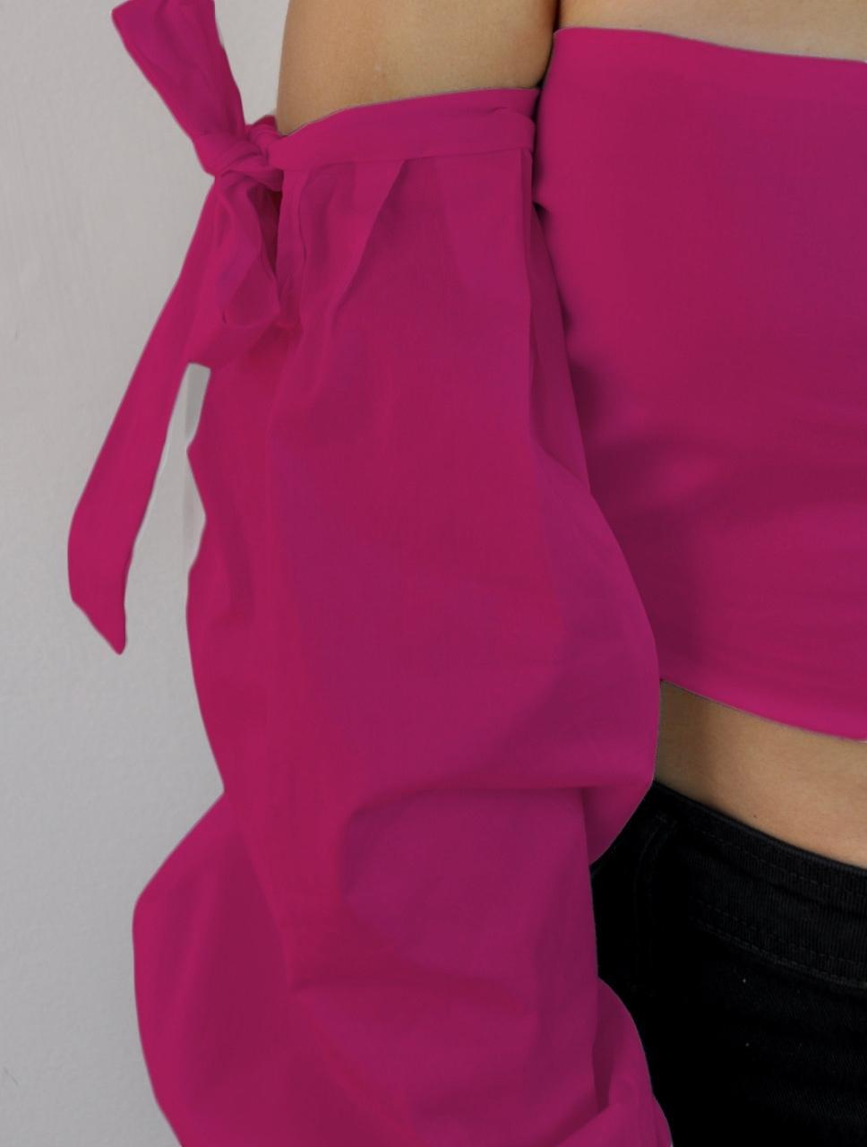 Crop Top Manga Larga - Malala Fucsia