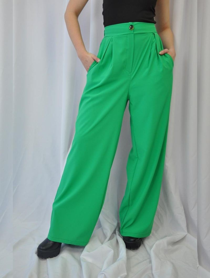 Pantalón para Mujer Verde Cali Tipo Palazzo Tiro Alto Con Cremallera - Bastiana Verde Cali