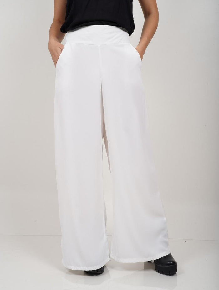 Pantalón para Mujer Blanco Tipo Palazzo Tiro Alto Con Cremallera - Colette Blanco