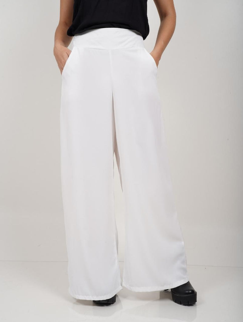 Pantalón para Mujer Blanco Tipo Palazzo Tiro Alto Con Cremallera - Colette Blanco