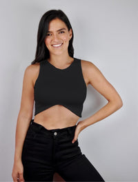 Crop Top Manga Sisa - Botánico Negro