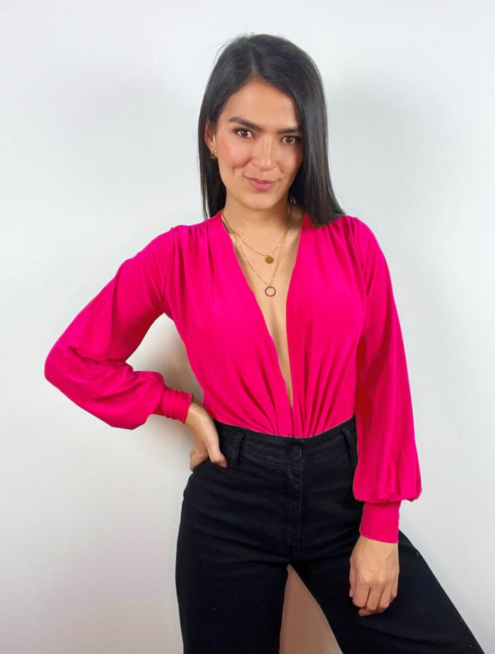 Blusa para Mujer Fucsia Escote Cruzado Manga Bombacha - Renata Fucsia