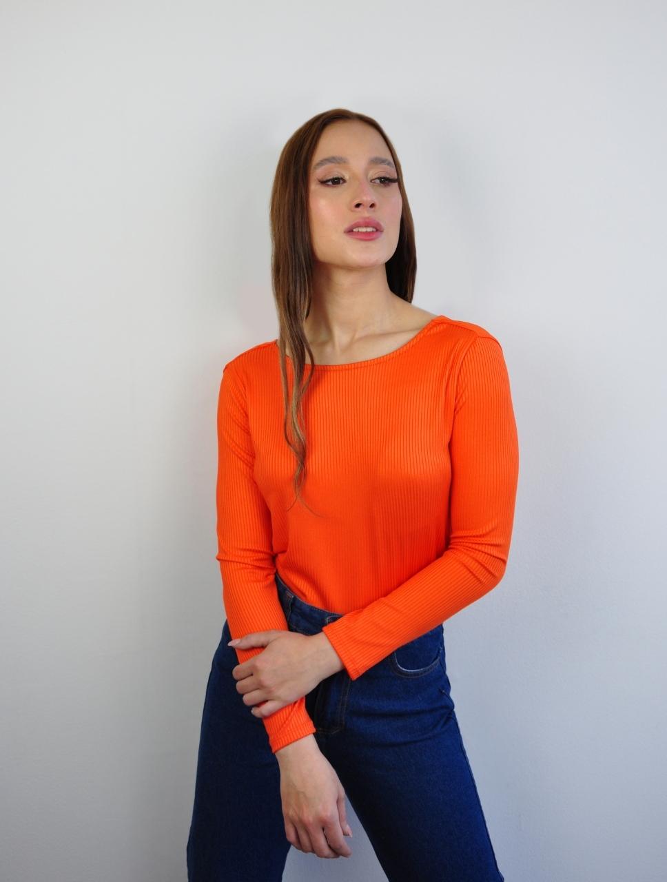 Blusa para Mujer Naranja Neon Escote Cruzado Manga Larga Tambo Naran Molgoa