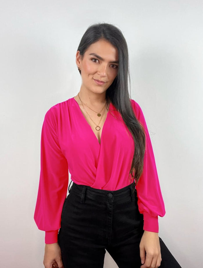 Blusa para Mujer Fucsia Escote Cruzado Manga Bombacha - Renata Fucsia