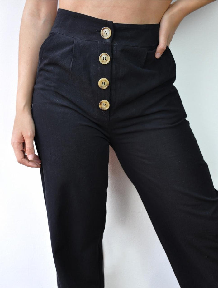 Pantalón para Mujer Negro Tiro Alto Con Botones - Berenice Negro