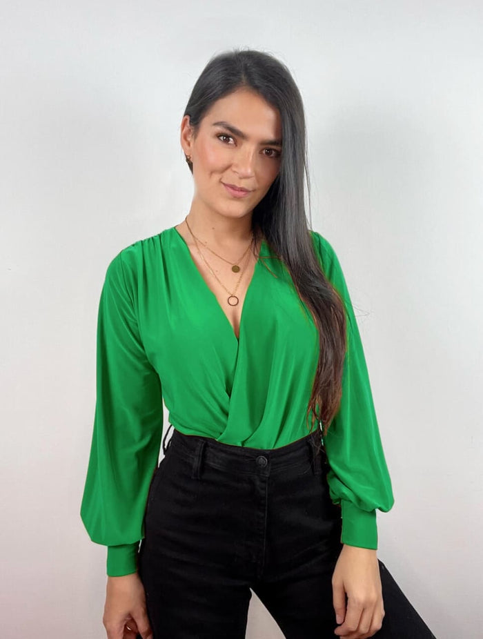 Blusa para Mujer Verde Cali Escote Cruzado Manga Bombacha - Renata Verde Cali