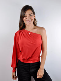 Blusa Escote Asimétrico Manga Larga - Ana Rojo