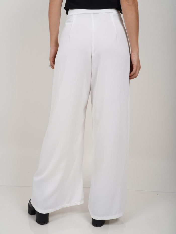 Pantalón para Mujer Blanco Tipo Palazzo Tiro Alto Con Cremallera - Alani Blanco