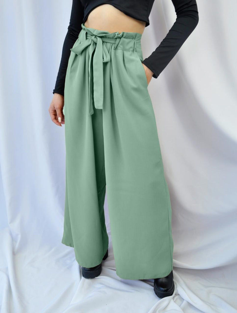 Pantalón para Mujer Verde Manzana Slouchy, Stretch, Pegged, Tiro Alto - Cooper Verde Manzana