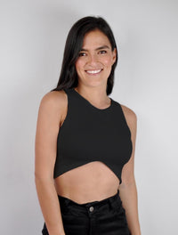 Crop Top Manga Sisa - Botánico Negro