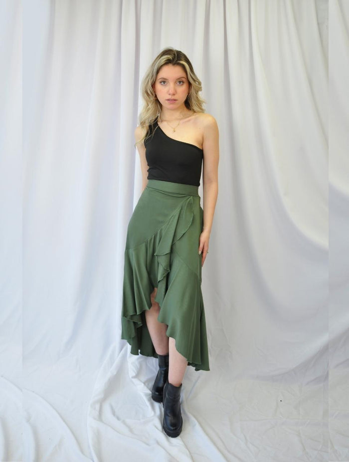 Falda para Mujer Verde Militar Asimétrica con Bolero - Bahamas Verde Militar