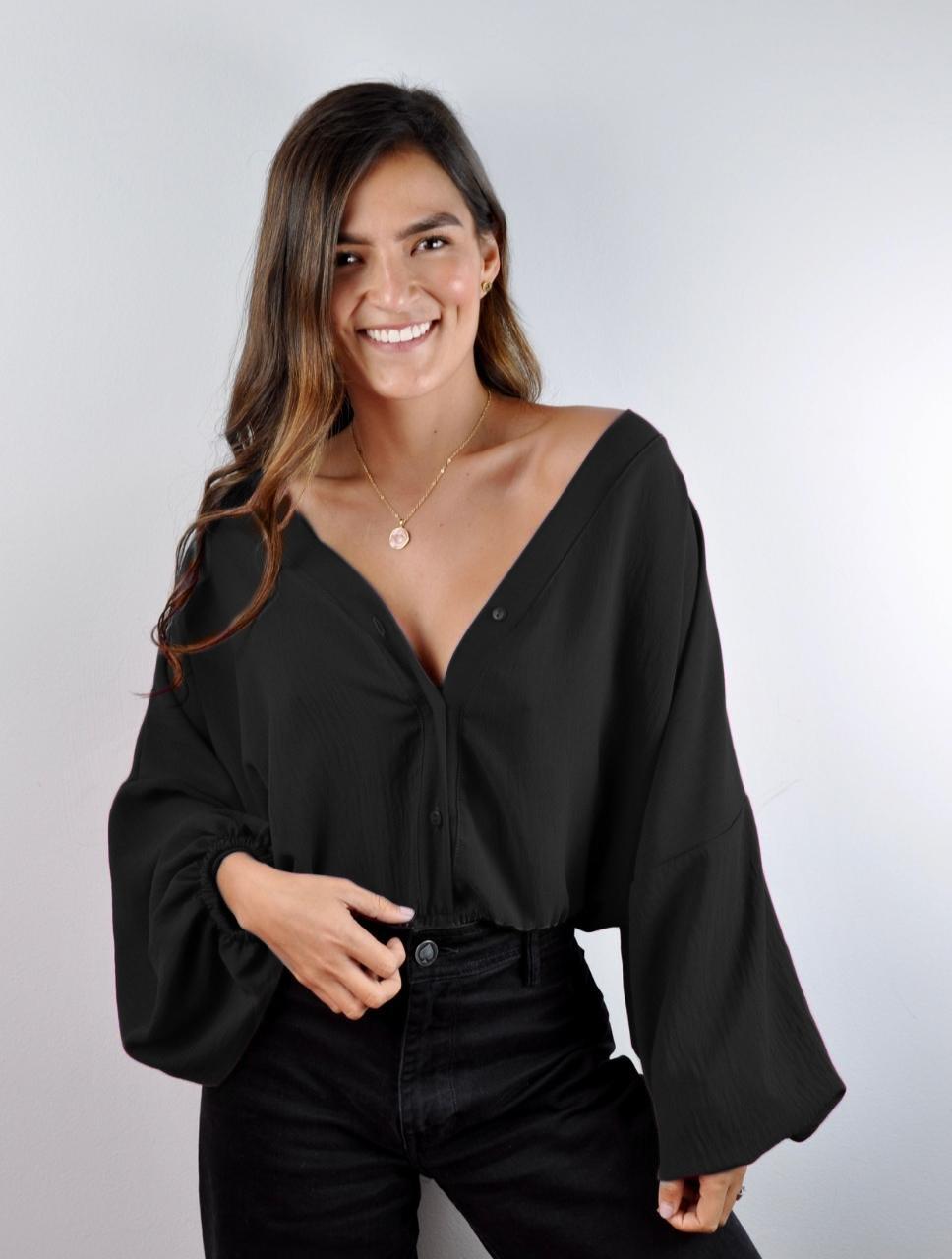 Blusa para Mujer Escote V Manga Larga Bombacha Ocaso Molgoa