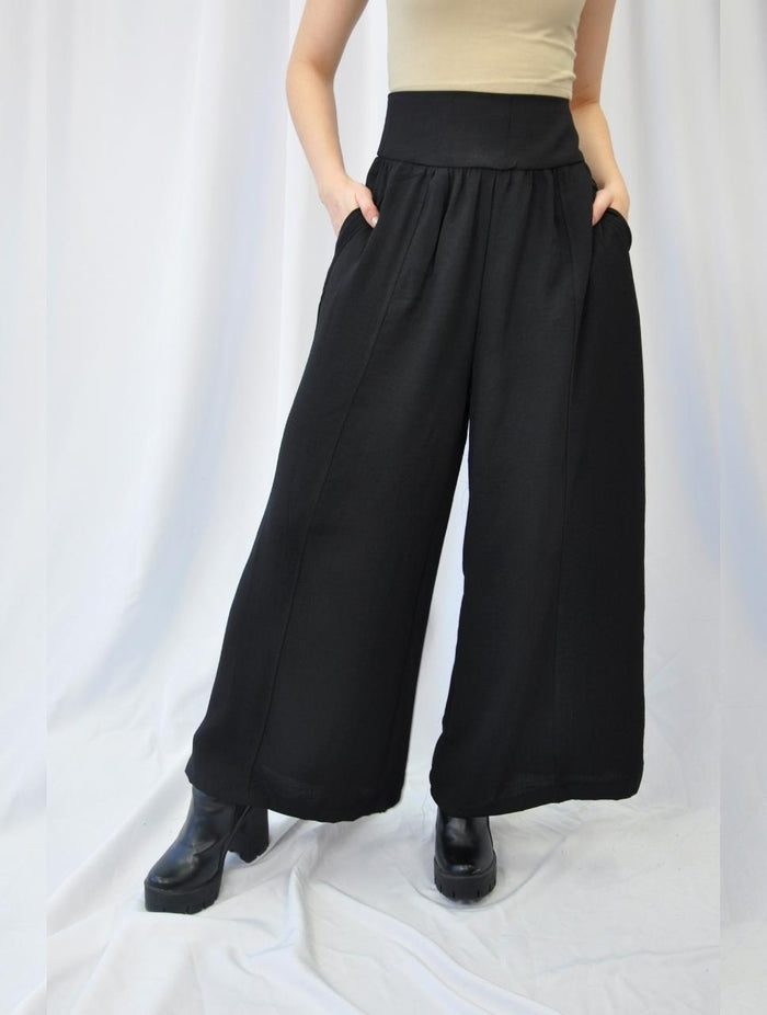 Pantalón para Mujer Negro Tipo Palazzo Tiro Alto Con Cremallera - Milonga Negro