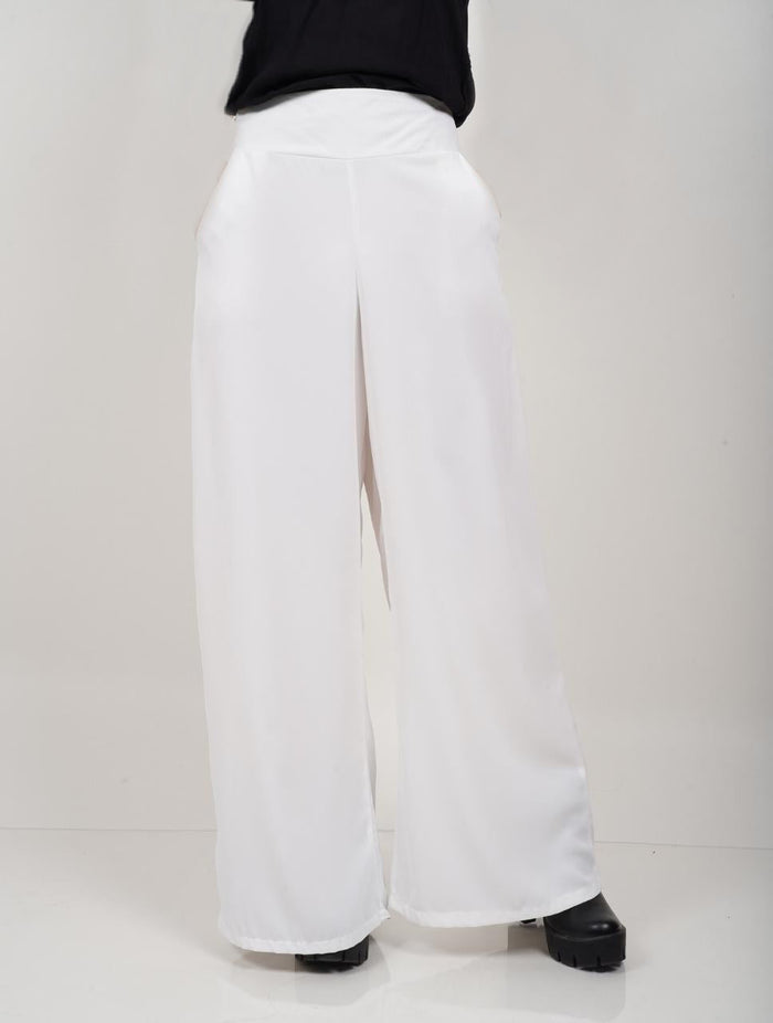 Pantalón para Mujer Blanco Tipo Palazzo Tiro Alto Con Cremallera - Alani Blanco
