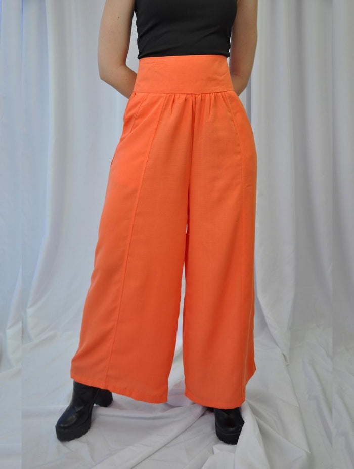 Pantalón para Mujer Naranja Tipo Palazzo Tiro Alto Con Cremallera - Milonga Naranja