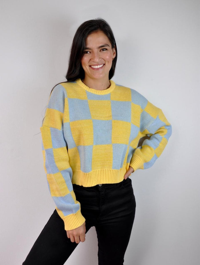 Suéter para Mujer Amarillo y Azul Cuello Redondo - Croacia Amarillo y Azul