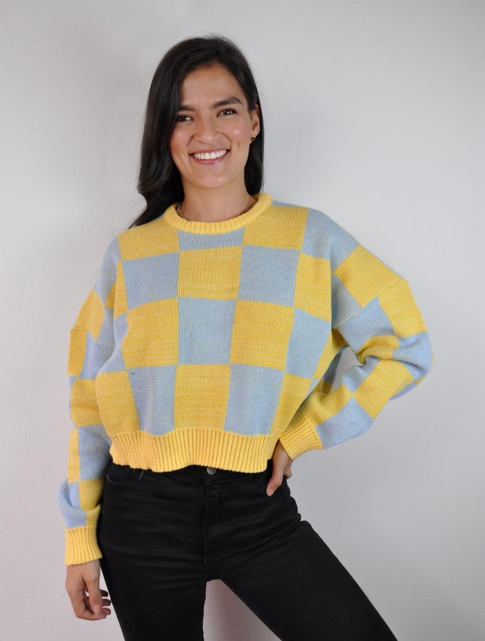 Suéter para Mujer Amarillo y Azul Cuello Redondo - Croacia Amarillo y Azul