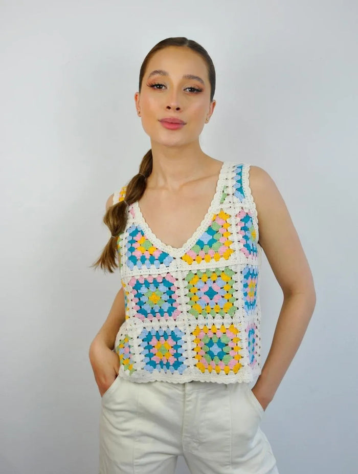 Crop Top para Mujer Naranja y Azul Tejido - Pura Vida Naranja y Azul