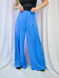 Pantalón para Mujer Azul Tipo Palazzo Tiro Alto Con Cremallera - Incanta Azul