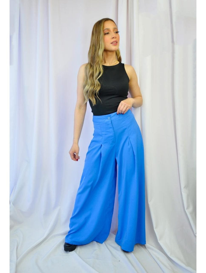 Pantalón para Mujer Azul Tipo Palazzo Tiro Alto Con Cremallera - Incanta Azul
