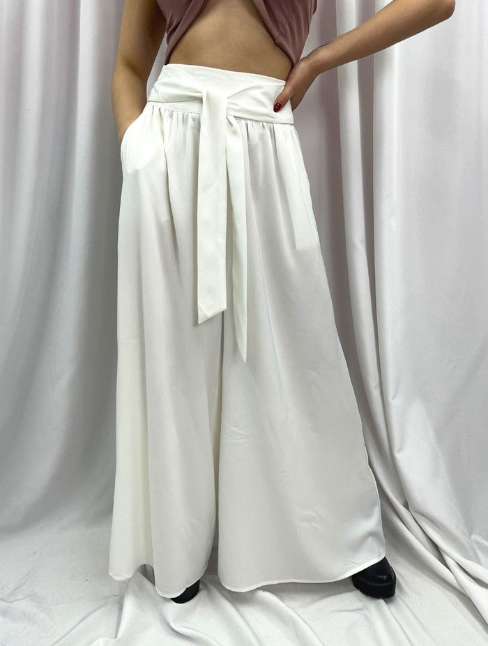 Pantalón para Mujer Blanco Tiro Alto Fluido - Lia Blanco