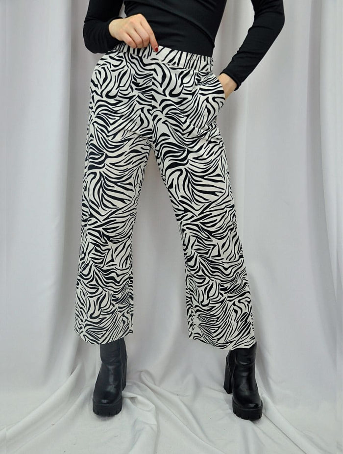 Pantalón para Mujer Zebra Tiro Alto Fluido - Madagascar Zebra