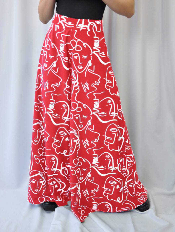 Pantalón para Mujer Rojo Estampado Tipo Palazzo Tiro Alto - Praga Rojo