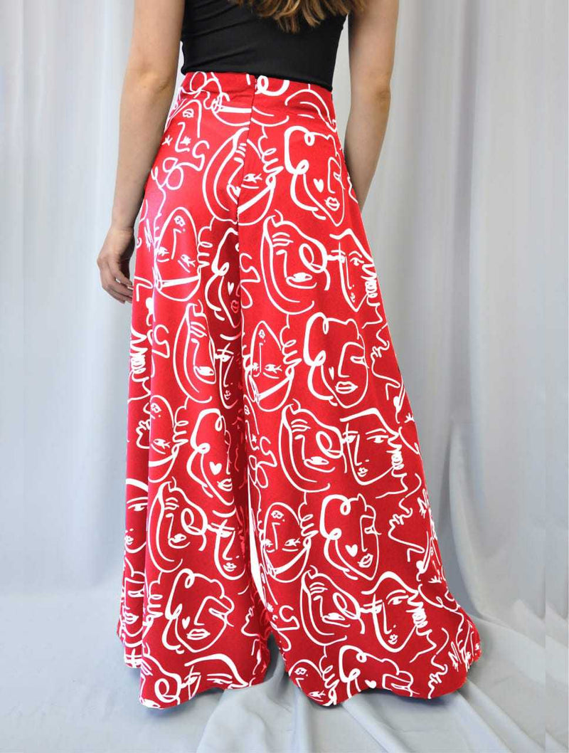 Pantalón para Mujer Rojo Estampado Tipo Palazzo Tiro Alto - Praga Rojo