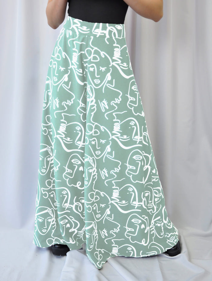 Pantalón para Mujer Verde Menta Estampado Tipo Palazzo Tiro Alto - Praga Verde Menta