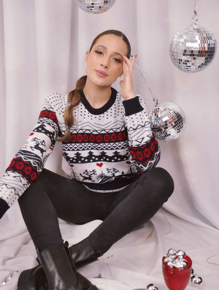 Suéter Cuello Redondo para Mujer - Saco Navidad Blanco