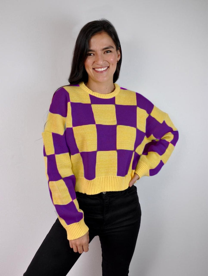 Suéter para Mujer Amarillo y Morado Cuello Redondo - Croacia Amarillo y Morado