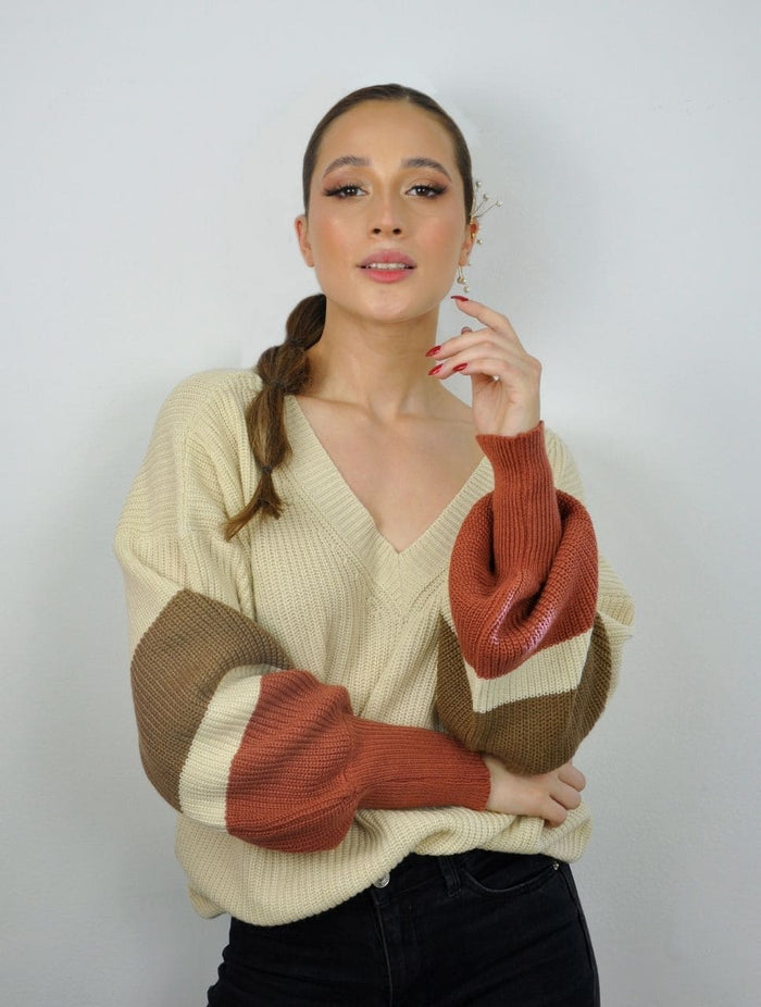 Suéter para Mujer Beige Cuello V - Paulette Beige