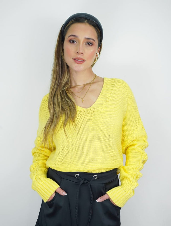 Suéter Manga Larga para Mujer Amarillo Tejido - Lolly Amarillo