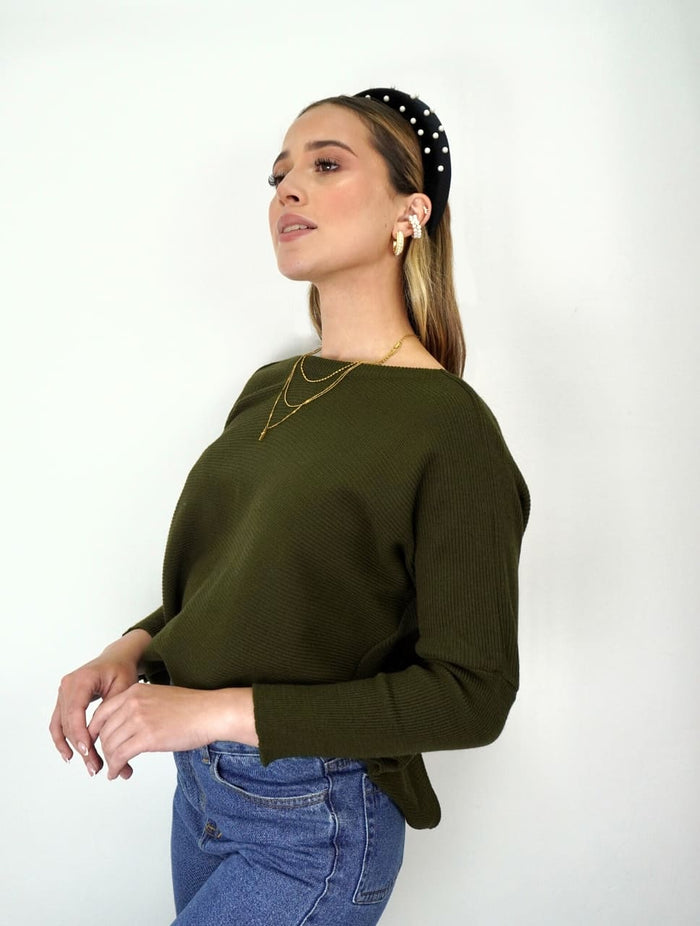 Suéter para Mujer Verde Militar Espalda Descubierta - Cayetana Verde Militar